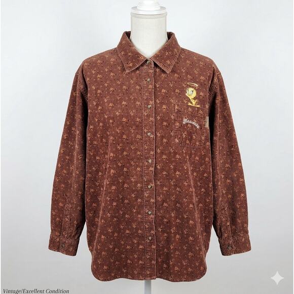 Looney Tunes Tops - Vintage Looney Tunes Womens Tweety Bird Corduroy Shirt 14-16